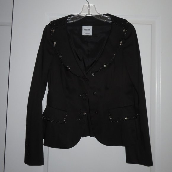 MOSCHINO CHEAP AND CHIC Black Fitted Studded Peplum Blazer - Picture 3 of 16